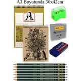 Artlantis A3 Kraft Eskiz Defteri Spiralli 50 Yaprak Karakalem Çizim Seti Hamur Silgi Fatih Dereceli Kalem Hobi Tasarım Seti Telli - Standart