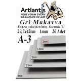 Artlantis A3 Mukavva Gri 1.0mm 20 Adet 1 Paket 29.7x42 cm A-3 Mukavva 1,0 mm Kalınlığında A-3 Mukavva