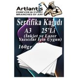 Artlantis A3 Sertifika Kağıdı Kalın 25 Adet Gramajlı Fotokopi Kağıdı 160 gr Tüm Yazıcılara Uyumlu 29.7x42 cm K