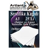 Artlantis A3 Sertifika Kağıdı Kalın 25 Adet Gramajlı Fotokopi Kağıdı 160 gr Tüm Yazıcılara Uyumlu 29.7x42 cm Kalın Baskı Kağıdı