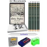 Artlantis A4 120 Gr Eskiz Defteri Telli 7 Adet Dereceli Kalem Çizim Seti Pastel Dağıtma Silgi Karakalem Eskiz Seti Kalemtraş