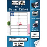 Artlantis A4 14 Lü Hazır Etiket 99.1X38.1 mm 20 Sayfa 1 Paket Kendinden Yapışkanlı Fotokopi Lazer Inkjet Kağıdı Yazıcılar Için - Standart