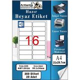 Artlantis A4 16 Lı Hazır Etiket 99.1X34 mm 20 Sayfa 1 Paket Kendinden Yapışkanlı Fotokopi Lazer Inkjet Kağıdı Yazıcılar Için Uyum - Standart