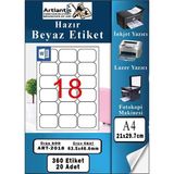 Artlantis A4 18 Li Hazır Etiket 63.5X46.6 mm 20 Sayfa 1 Paket Kendinden Yapışkanlı Fotokopi Lazer Inkjet Kağıdı Yazıcılar Için - Standart