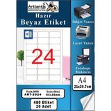 Artlantis A4 24 Lü Hazır Etiket 64X34 mm 20 Sayfa 1 Paket Kendinden Yapışkanlı Fotokopi Lazer Inkjet Kağıdı Yazıcılar Için Uyumlu - Standart