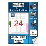 Artlantis A4 24 Lü Hazır Etiket 64x34 Mm 20 Sayfa 1 Paket Kendinden Yapışkanlı Fotokopi Lazer İnkjet Kağıdı Yazıcılar İçin Uyumlu