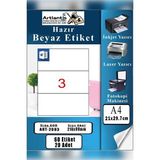 Artlantis A4 3 Lü Hazır Etiket 210X99 mm 20 Sayfa 1 Paket Kendinden Yapışkanlı Fotokopi Lazer Inkjet Kağıdı Yazıcılar Için Uyumlu - Standart