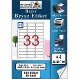 Artlantis A4 33 Lü Hazır Etiket 63.5X25.4 mm 20 Sayfa 1 Paket Kendinden Yapışkanlı Fotokopi Lazer Inkjet Kağıdı Yazıcılar Için - Standart