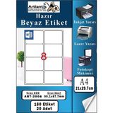 Artlantis A4 8 Li Hazır Etiket 99.1X67.7 mm 20 Sayfa 1 Paket Kendinden Yapışkanlı Fotokopi Lazer Inkjet Kağıdı Yazıcılar Için Uyum - Standart
