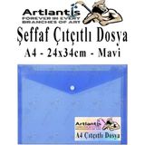 Artlantis A4 Çıtçıtlı Dosya Şeffaf Renkli Zarf Dosya 1 Adet Çıt Çıtlı Dosya Su Geçirmez 100 Yaprak Kapasite - Mavi