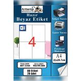 Artlantis A4 Hazır Etiket 105x148.5 mm 20 Sayfa 1 Paket 4 lü Kendinden Yapışkanlı Fotokopi Lazer İnkjet Kağıdı Yazıcılar İçin Uyum