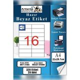 Artlantis A4 Hazır Etiket 105X37.1 mm 20 Sayfa 1 Paket 16 Lı Kendinden Yapışkanlı Fotokopi Lazer Inkjet Kağıdı Yazıcılar Için Uyumlu - Standart