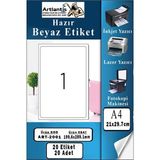 Artlantis A4 Hazır Etiket 199.6X289.1 mm 20 Sayfa 1 Paket Kendinden Yapışkanlı Fotokopi Lazer Inkjet Kağıdı Yazıcılar Için Uyumlu - Standart