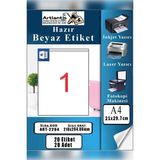 Artlantis A4 Hazır Etiket 210X294.86 mm 20 Sayfa 1 Paket 1 Li Kendinden Yapışkanlı Fotokopi Lazer Inkjet Kağıdı Yazıcılar Için - Standart