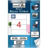 Artlantis A4 Hazır Etiket 210X74.25 mm 20 Sayfa 1 Paket 4 Lü Kendinden Yapışkanlı Fotokopi Lazer Inkjet Kağıdı Yazıcılar Için Uyumlu - Standart