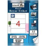Artlantis A4 Hazır Etiket 210x74.25 Mm 20 Sayfa 1 Paket 4 Lü Kendinden Yapışkanlı Fotokopi Lazer İnkjet Kağıdı Yazıcılar İçin Uyumlu