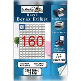 Artlantis A4 Hazır Etiket 22X12 mm 20 Sayfa 1 Paket 160 Lı Kendinden Yapışkanlı Fotokopi Lazer Inkjet Kağıdı Yazıcılar Için Uyumlu - Standart