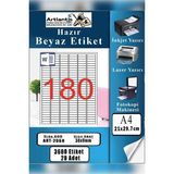 Artlantis A4 Hazır Etiket 30X9 mm 20 Sayfa 1 Paket 180 Li Kendinden Yapışkanlı Fotokopi Lazer Inkjet Kağıdı Yazıcılar Için Uyumlu - Standart