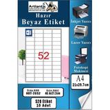 Artlantis A4 Hazır Etiket 46.4X21.2 mm 10 Sayfa 1 Paket 52 Li Kendinden Yapışkanlı Fotokopi Lazer Inkjet Kağıdı Yazıcılar Için Uyumlu