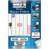 Artlantis A4 Hazır Etiket 46.4x21.2 mm 20 Sayfa 1 Paket 52 li Kendinden Yapışkanlı Fotokopi Lazer İnkjet Kağıdı Yazıcılar İçin Uyu