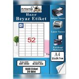 Artlantis A4 Hazır Etiket 46.4X21.2 mm 20 Sayfa 1 Paket 52 Li Kendinden Yapışkanlı Fotokopi Lazer Inkjet Kağıdı Yazıcılar Için Uyumlu - Standart