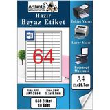 Artlantis A4 Hazır Etiket 48.5X16.9 mm 10 Sayfa 1 Paket 64 Lü Kendinden Yapışkanlı Fotokopi Lazer Inkjet Kağıdı Yazıcılar Için Uyumlu - Standart