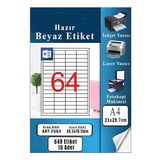 Artlantis A4 Hazır Etiket 48.5x16.9 mm 10 Sayfa 1 Paket 64 lü Kendinden Yapışkanlı Fotokopi Lazer İnkjet Kağıdı Yazıcılar İçin Uyumlu