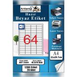Artlantis A4 Hazır Etiket 48.5x16.9 Mm 20 Sayfa 1 Paket 64 Lü Kendinden Yapışkanlı Fotokopi Lazer İnkjet Kağıdı Yazıcılar İçin