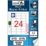 Artlantis A4 Hazır Etiket 70X37.12 mm 10 Sayfa 1 Paket 24 Lü Kendinden Yapışkanlı Fotokopi Lazer Inkjet Kağıdı Yazıcılar Için Uyumlu