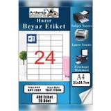 Artlantis A4 Hazır Etiket 70x37.12 mm 20 Sayfa 1 Paket 24 lü Kendinden Yapışkanlı Fotokopi Lazer İnkjet Kağıdı Yazıcılar İçin
