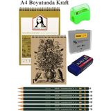 Artlantis A4 Kraft Eskiz Defteri Spiralli 50 Yaprak Karakalem Çizim Seti Hamur Silgi Fatih Dereceli Kalem Hobi Tasarım Seti Telli - Standart