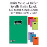Artlantis A4 Okul Defteri Spiralli Plastik Kapak 120 Yaprak Çizgili 2 Adet ve 120 Yaprak Kareli 2 Adet Spralli Harita Metod