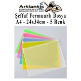 Artlantis A4 Şeffaf Fermuarlı Dosya 5 Renk 1 Paket PvC Fermuarlı Evrak Dosyası 24x34cm Çıtçıtlı Belge Evrak Do