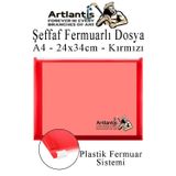 Artlantis A4 Şeffaf Fermuarlı Dosya Kırmızı 1 Adet Pvc Fermuarlı Evrak Dosyası 24x34cm Çıtçıtlı Belge Evrak Dosyası Ofis Büro Okul