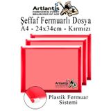 Artlantis A4 Şeffaf Fermuarlı Dosya Kırmızı 3 Adet Pvc Fermuarlı Evrak Dosyası 24x34cm Çıtçıtlı Belge Evrak Dosyası Ofis Büro Okul