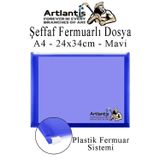 Artlantis A4 Şeffaf Fermuarlı Dosya Mavi 1 Adet Pvc Fermuarlı Evrak Dosyası 24x34cm Çıtçıtlı Belge Evrak Dosyası Ofis Büro Okul