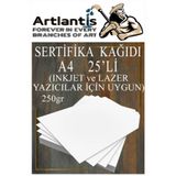 Artlantis A4 Sertifika Kağıdı Kalın 25 Adet Gramajlı Fotokopi Kağıdı 250 gr Tüm Yazıcılara Uyumlu 21x29.7 cm K