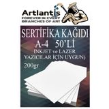 Artlantis A4 Sertifika Kağıdı Kalın 50 Adet Gramajlı Fotokopi Kağıdı 200 gr Tüm Yazıcılara Uyumlu 21x29.7 cm Kalın Baskı Kağıdı