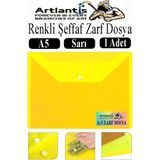 Artlantis A5 Çıtçıtlı Dosya Şeffaf Renkli Zarf Dosya 1 Adet 17X22 cm Çıt Çıtlı Dosya Su Geçirmez 50 Yaprak Kapasiteli - Sarı