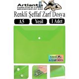 Artlantis A5 Çıtçıtlı Dosya Şeffaf Renkli Zarf Dosya 1 Adet 17X22 cm Çıt Çıtlı Dosya Su Geçirmez 50 Yaprak Kapasiteli - Yeşil
