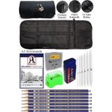 Artlantis A5 Telli Eskiz Defteri Monalisa Spiralli Karakalem Rulo Kalemlik Siyah 24 Bölmeli Dereceli Kalem Gölgeleme Dağıtma Silgi