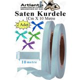 Artlantis Açık Mavi Kurdele Saten 1 cm 10 Metre 2 Adet Saten Kurdela Parlak Hediye ve Süsleme Şeridi Süs Paketleme Çiçek Saç El - 1cm x 10 metre - Standart