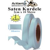 Artlantis Açık Mavi Kurdele Saten 2 Cm 10 Metre 2 Adet Saten Kurdela Parlak Hediye ve Süsleme Şeridi Süs Paketleme Çiçek Saç El