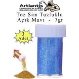 Artlantis Açık Mavi Toz Sim Tuzluklu 7 gr 3 Adet Renkli Toz Sim Epoksi Reçine Okul Etkinlik Dekarasyon Slime - Standart