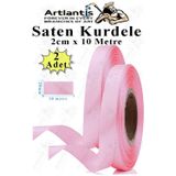 Artlantis Açık Pembe Kurdele Saten 2 Cm 10 Metre 2 Adet Saten Kurdela Parlak Hediye ve Süsleme Şeridi Süs Paketleme Çiçek Saç El