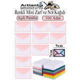 Artlantis Açık Pembe Mini Zarf 7x9 cm Not Kağıtlı 100 Adet Küçük Açık Pembe Zarf Mektup Oyun Zarfı Doğum Günü Dilekleri Zarfı