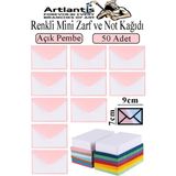 Artlantis Açık Pembe Mini Zarf 7x9 cm Not Kağıtlı 50 Adet Küçük Açık Pembe Zarf Mektup Oyun Zarfı Doğum Günü Dilekleri Zarfı Canlı - 7x9cm - Standart