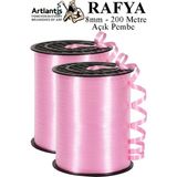 Artlantis Açık Pembe Rafya Şerit Kurdela 2 Adet 8mm 200 Metre Rabant Rafya Renkli Hediye Paketleme Ipi Kurdela Balon Bağlama - 8 mm