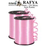 Artlantis Açık Pembe Rafya Şerit Kurdela 2 Adet 8mm 200 Metre Rabant Rafya Renkli Hediye Paketleme İpi Kurdela Balon Bağlama