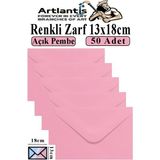 Artlantis Açık Pembe Zarf 13X18 cm 50 Adet Açık Pembe Mektup Zarfı Davetiye Zarfı Kartpostal Çekiliş Hediye Zarfı - 13x18cm - Standart